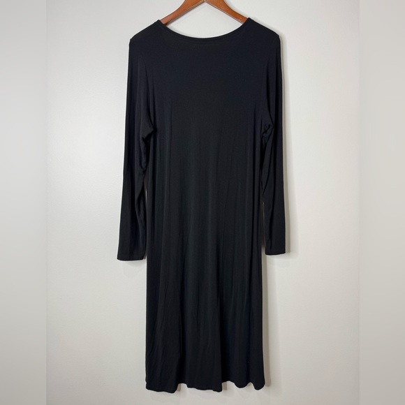 Eileen Fisher Black & Gray Color Block Long Sleeve Stretch Jersey Midi Dress‎ L - Picture 8 of 11